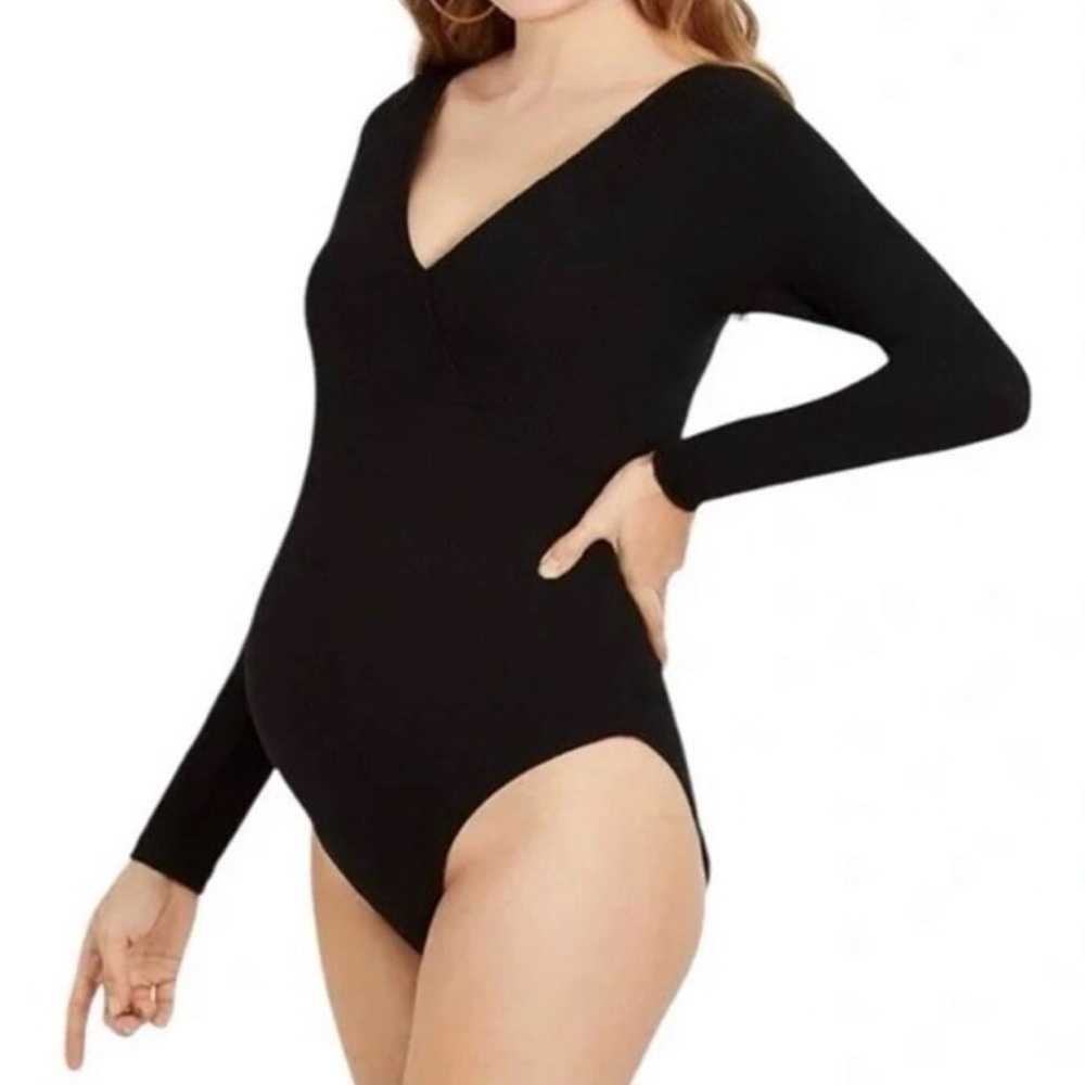 A Pea in the Pod Maternity Ribbed Long Sleeve Bodysuit Black Womens Size M NWT